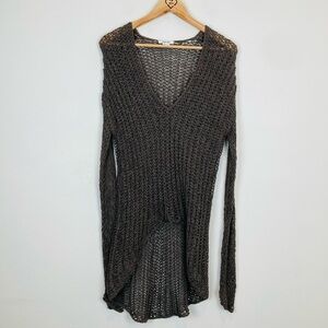 Helmet Lang open weave Italian yarn v-neck high low sweater in brown size large